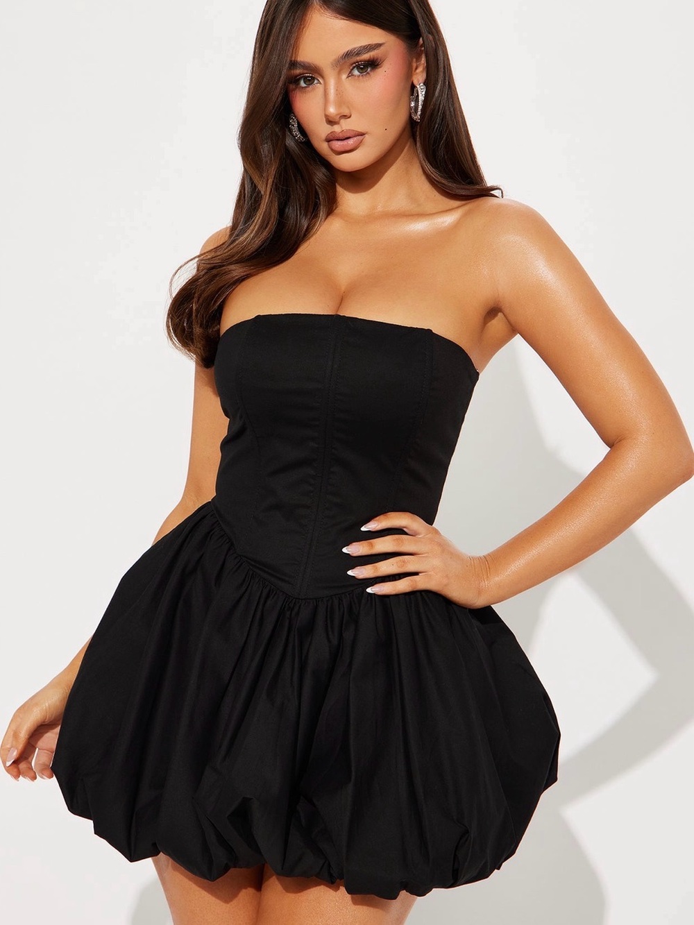 Fashion Nova Black Strapless Bubble Hem Mini Dress